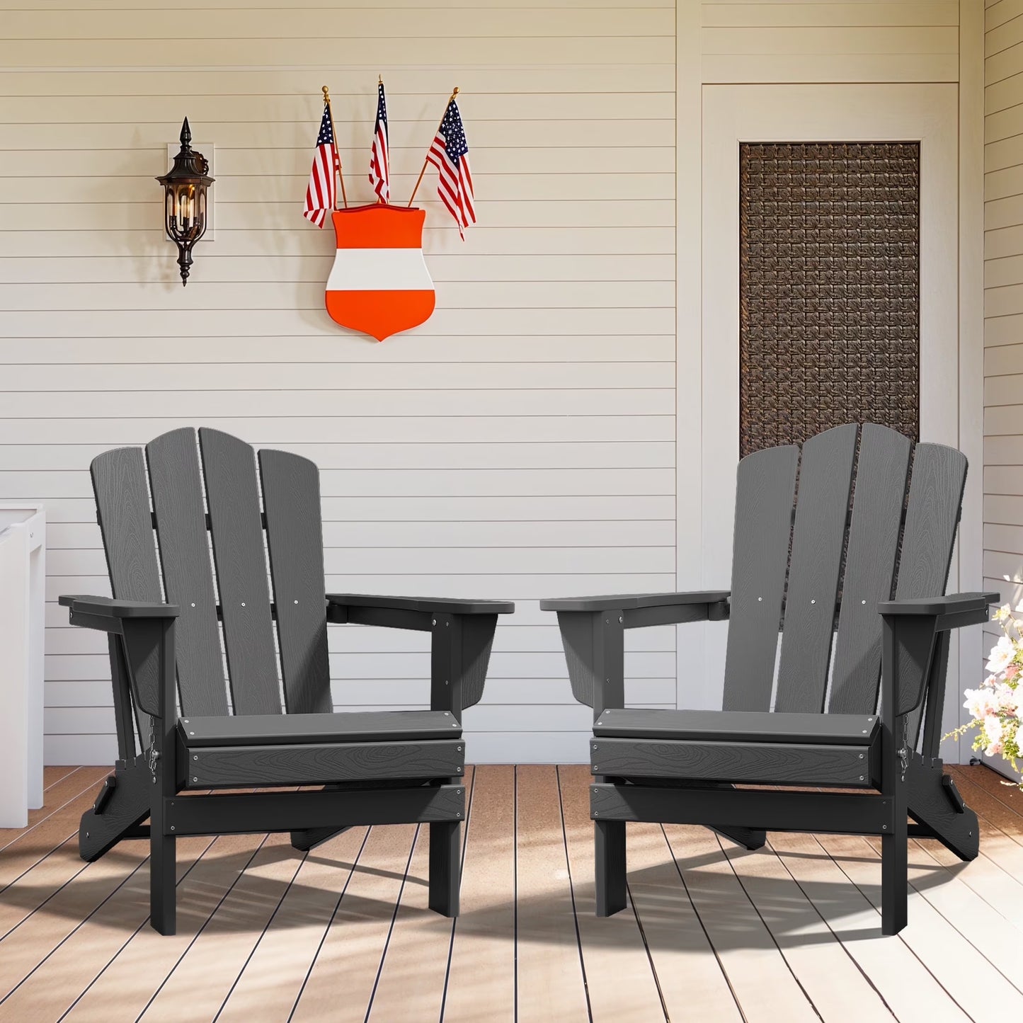 Adirondack Chair, Plastic Folding Outdoor Patio Lawn Chairs, outside HDPE Chairs for Lawn, Yard, Black