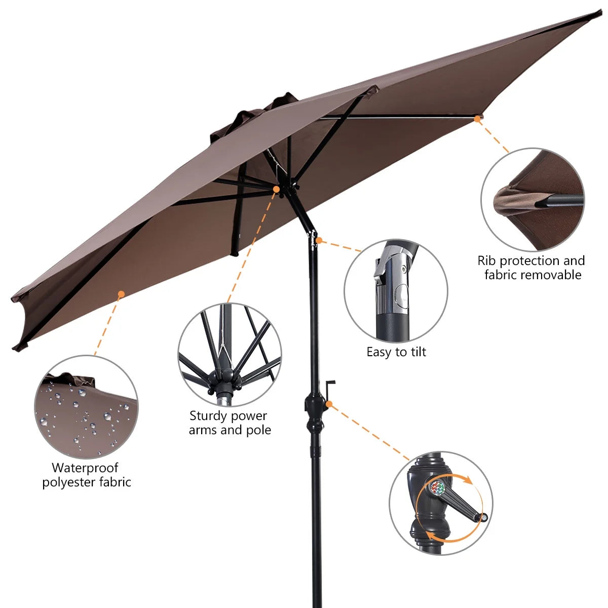 9Ft Patio Umbrella Patio Market Steel Tilt W/ Crank Outdoor Yard Garden (Tan)