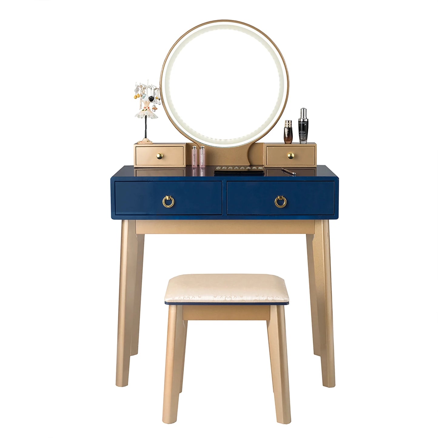 Vanity Makeup Table Touch Screen 3 Lighting Modes Dressing Table Set Navy Blue