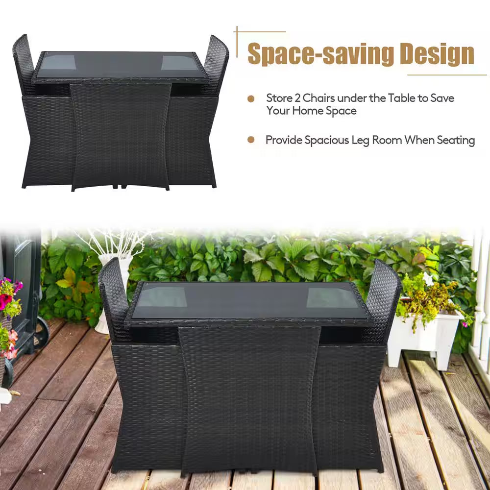 3-Pieces Patio Rattan Patio Conversation Set with Red Cushions