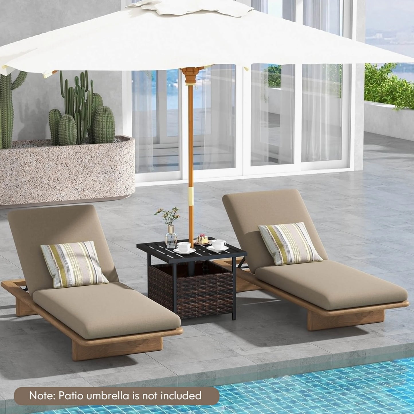 Rattan Wicker Steel Side Table Outdoor Furniture Deck Garden Patio Pool Brown