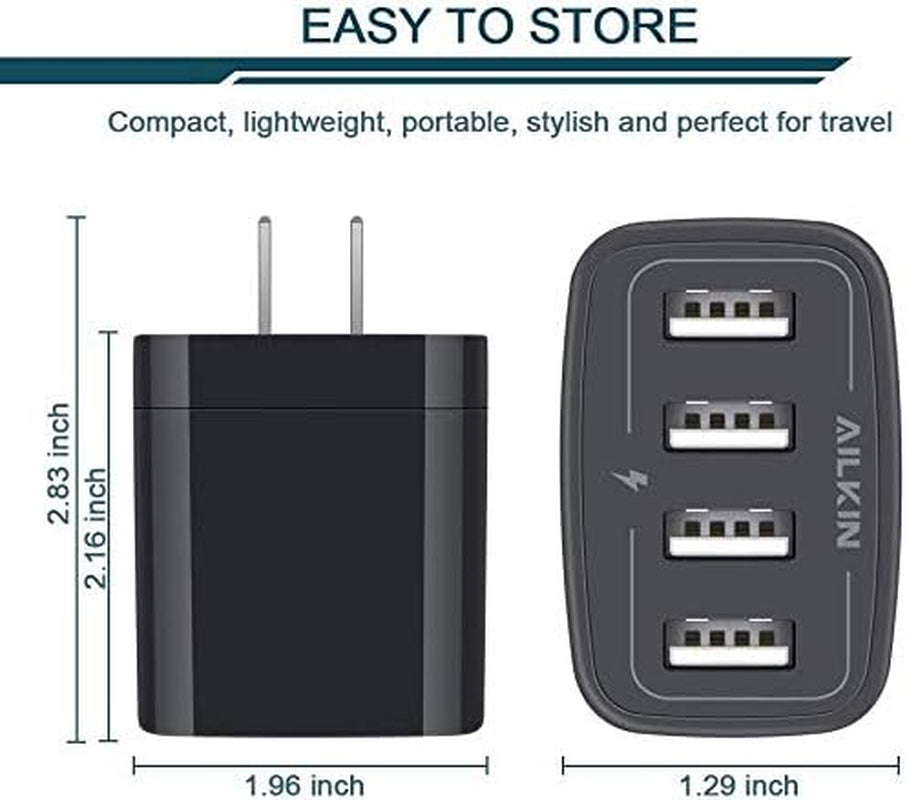 Wall Charger, USB Charger Adapter, 4.8A 4Multi Port Fast Charging Station Power Base Block Plug Cube Brick for Iphone 17 16 15 14 SE 13 12 11Pro Max/X/Plus, Samsung A16/A17/S25/S24 Kindle Plug