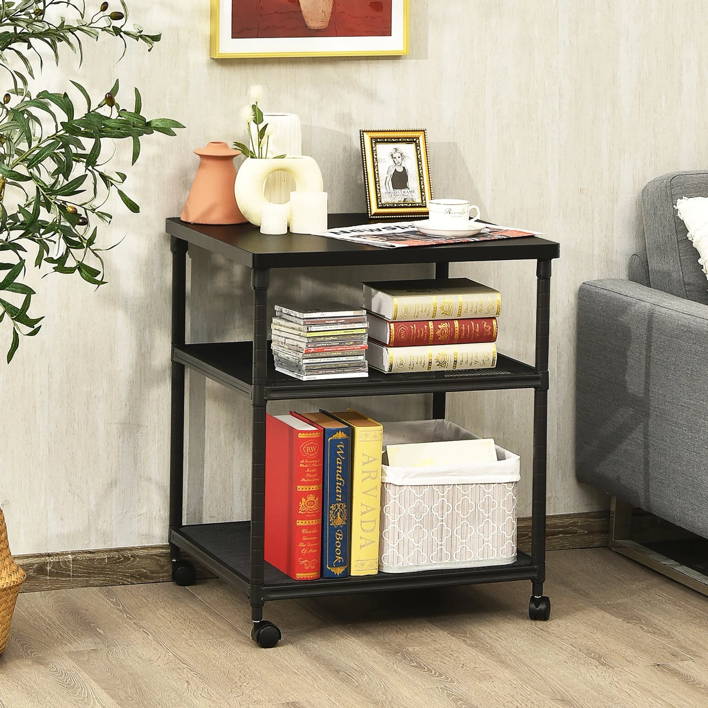 3-Tier Black Rolling Printer Stand 3-Tier Black Rolling Printer Stand, Black