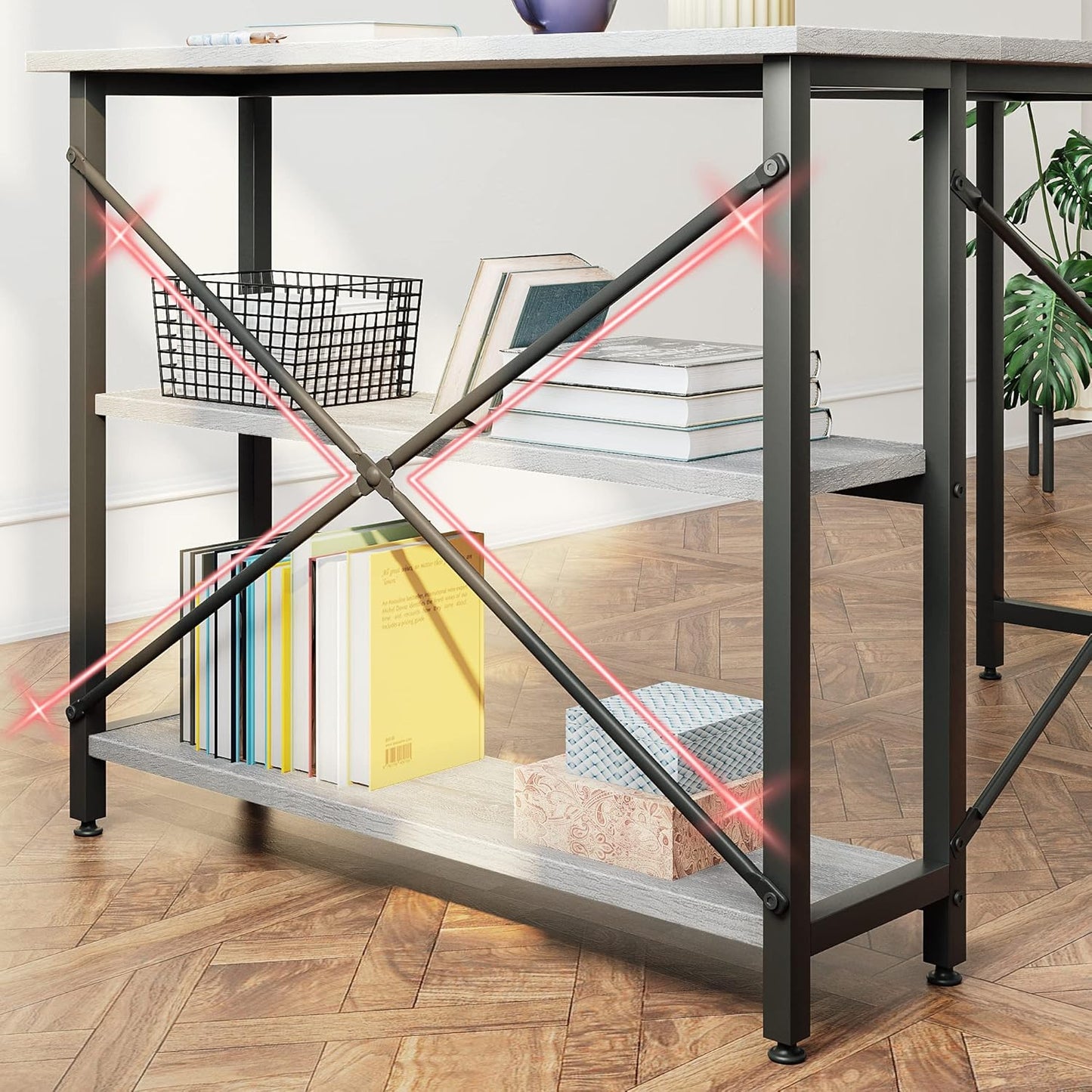 Small L Shaped Desk with Shelves 47 Inch Reversible Corner Computer Desk Writing Gaming Storage Table for Home Office Small Space, Gray Oak