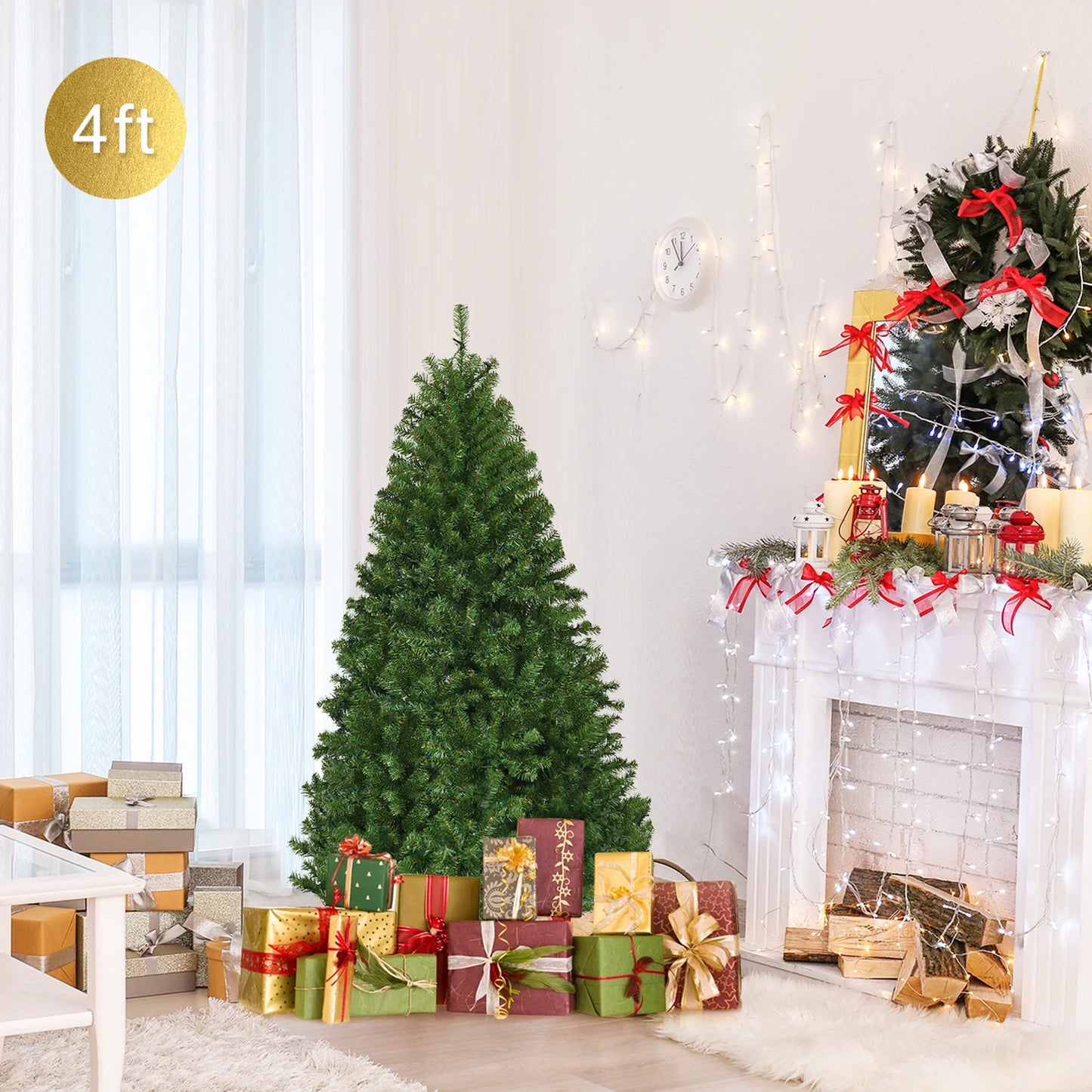 4Ft Pre-Lit Artificial Christmas Tree Hinged 100 LED Lights