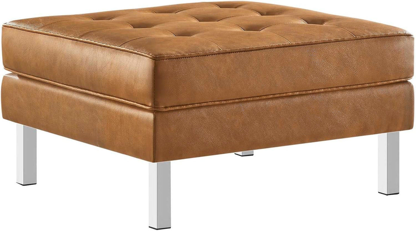 Loft Tufted Button Faux Leather Upholstered Loveseat in Silver Black