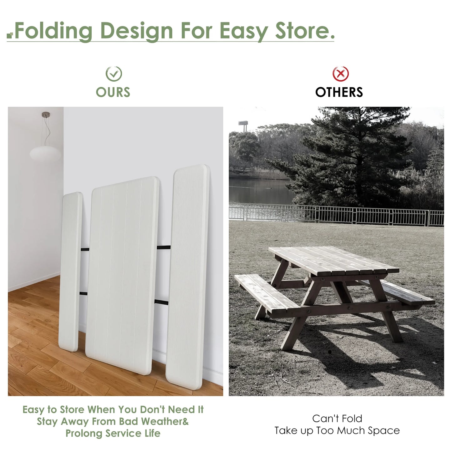 Folding Metal Picnic Table Set, White