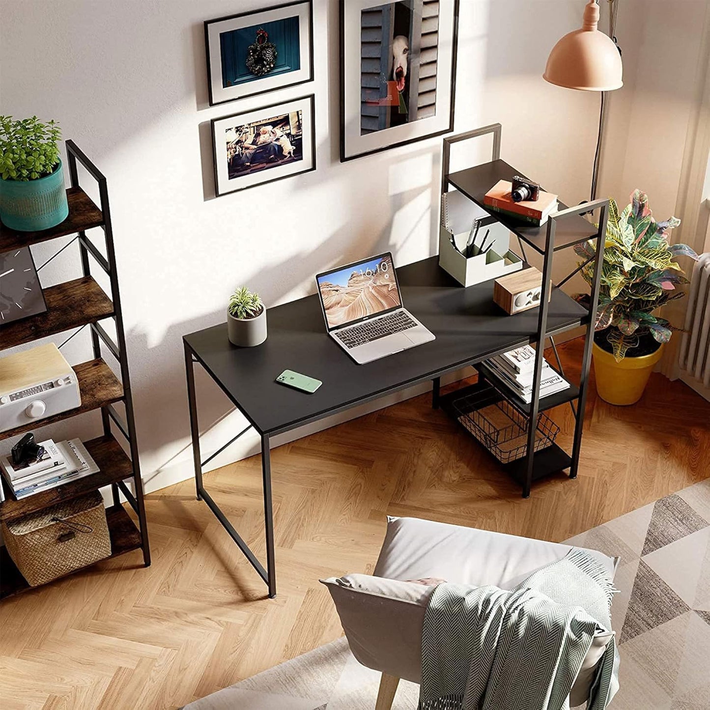 Computer Desk with Shelves - 47 Inch Home Office Desks with Bookshelf for Study Writing and Work - Plenty Leg Room and Easy Assemble, Black