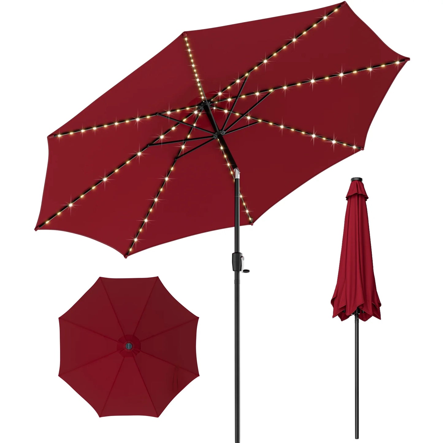 10' Navy round Market Patio Umbrellas, Solar Lighted
