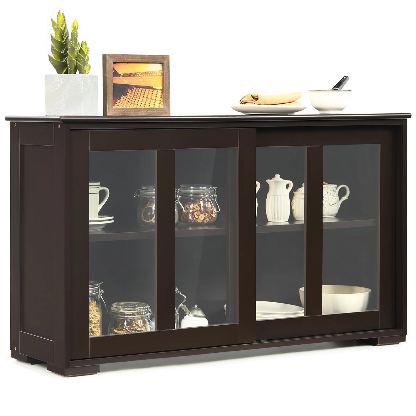 Kitchen Storage Cabinet Sideboard Buffet Cupboard W/ Sliding Door Gray