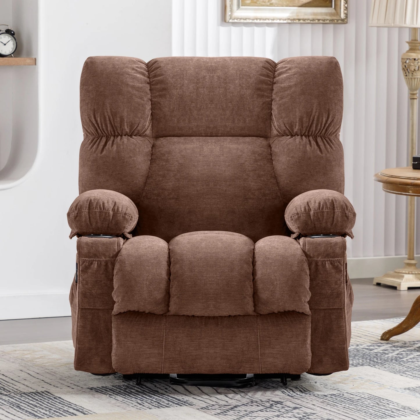Power Lift Recliner Chair Recliners for Elderly with Heat and Massage Recliner Chair for Living Room with Infinite Position and Side Pocket,Usb Charge Port,Brown