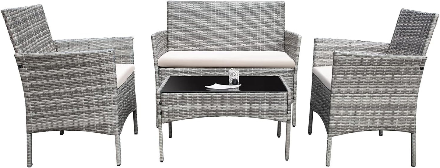 4 Pieces Outdoor Patio Furniture Sets Rattan Chair Wicker Set,Outdoor Indoor Use Backyard Porch Garden Poolside Balcony Furniture (Grey and Beige)