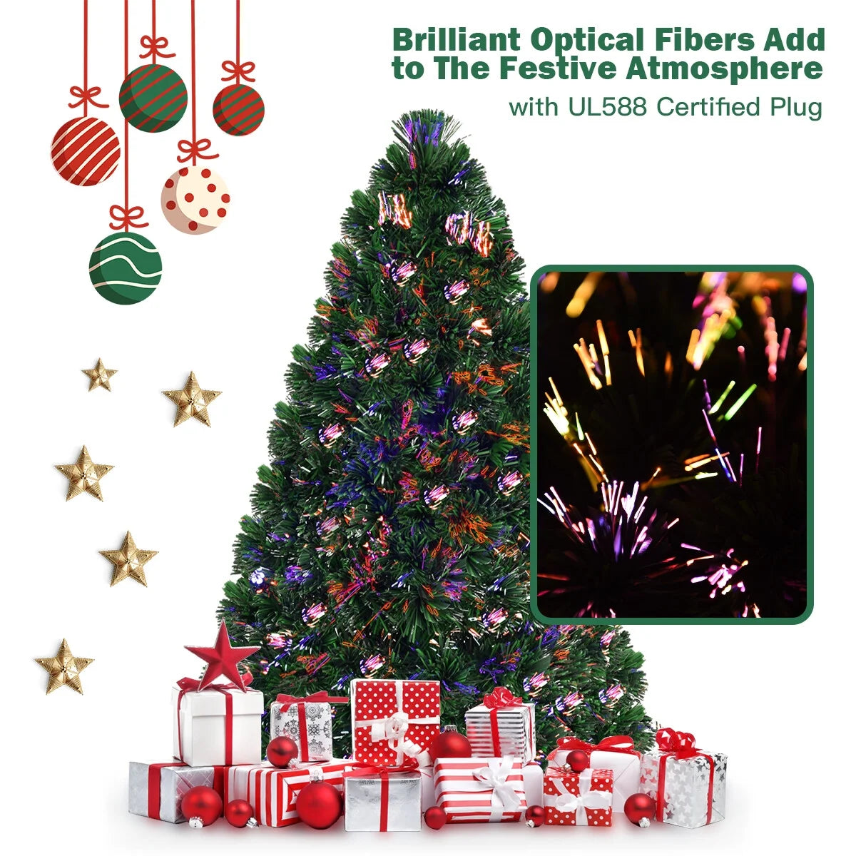 5Ft Pre-Lit Fiber Optic PVC Christmas Tree Metal Holiday