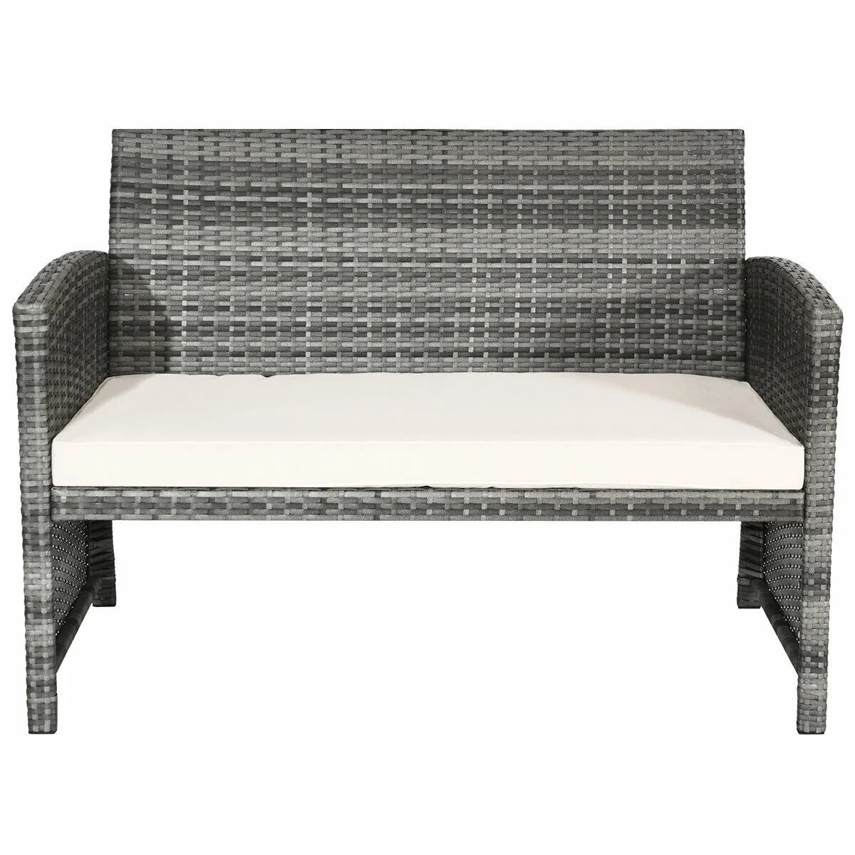 4PCS Rattan Patio Furniture Set Garden Sofa Cushioned Seat Mix Gray Wicker