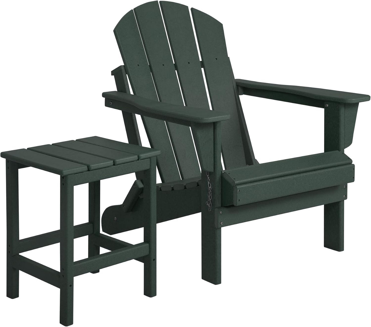 WO Home Furniture Adirondack Chair Table Set of 2 PCS Outdoor Folding Chair W Side Table Weather/Uv Resistant for Lawn, Garden, Bon Fire, Balcony (Dark Green)