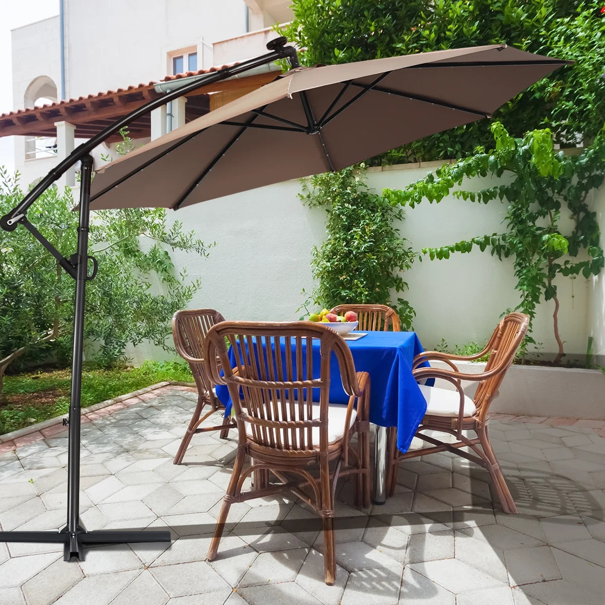 90" Brown Cantilever Patio Umbrellas, LED Lights