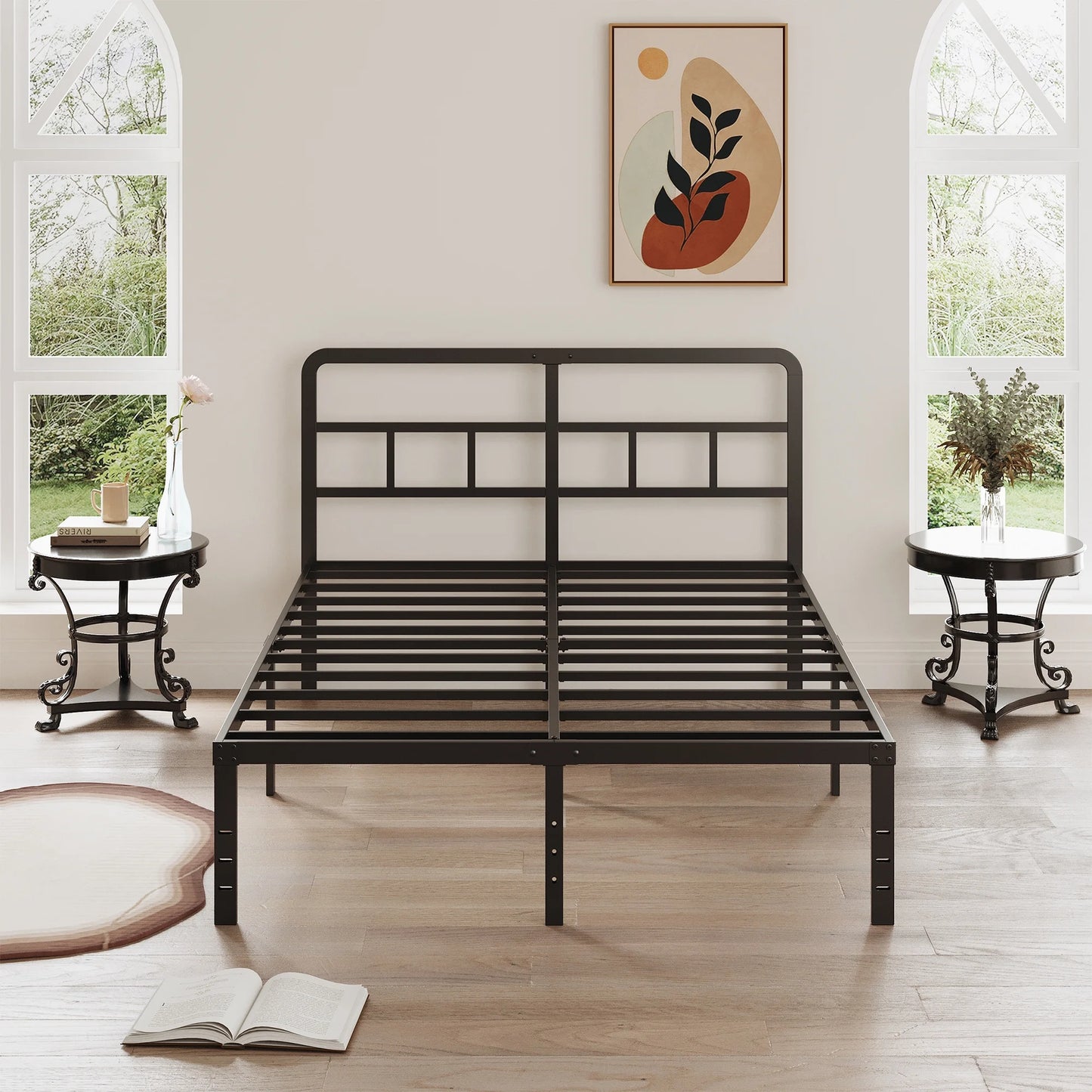 16 Inch King Size Bed Frame with Headboard, 16 Inch Metal Platform No Box Spring Needed Heavy Duty Steel Slat Mattress Foundation/Easy Assembly/Noise Free/Black