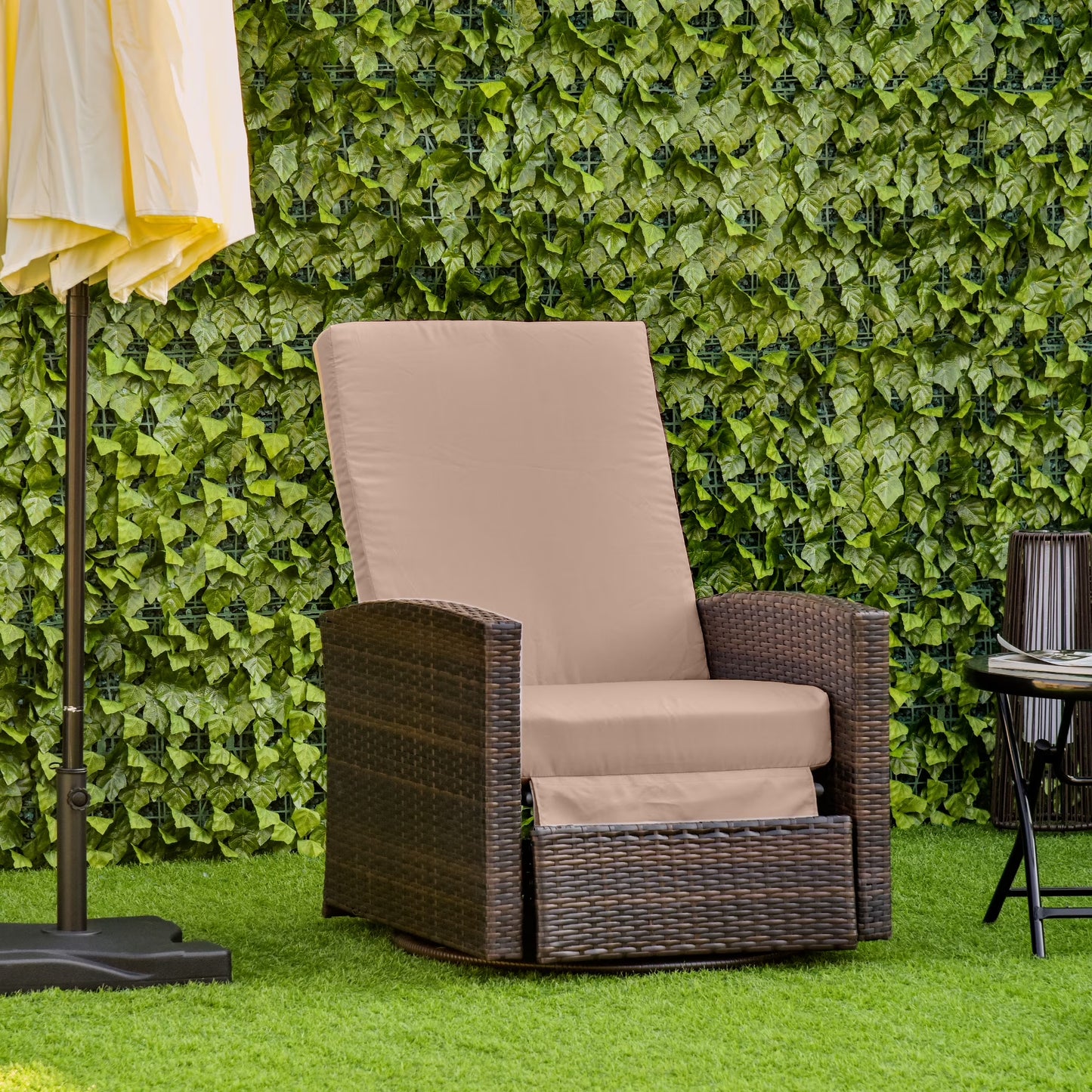 Reclining Rattan 360° Swivel Chair Patio Cushioned Recliner