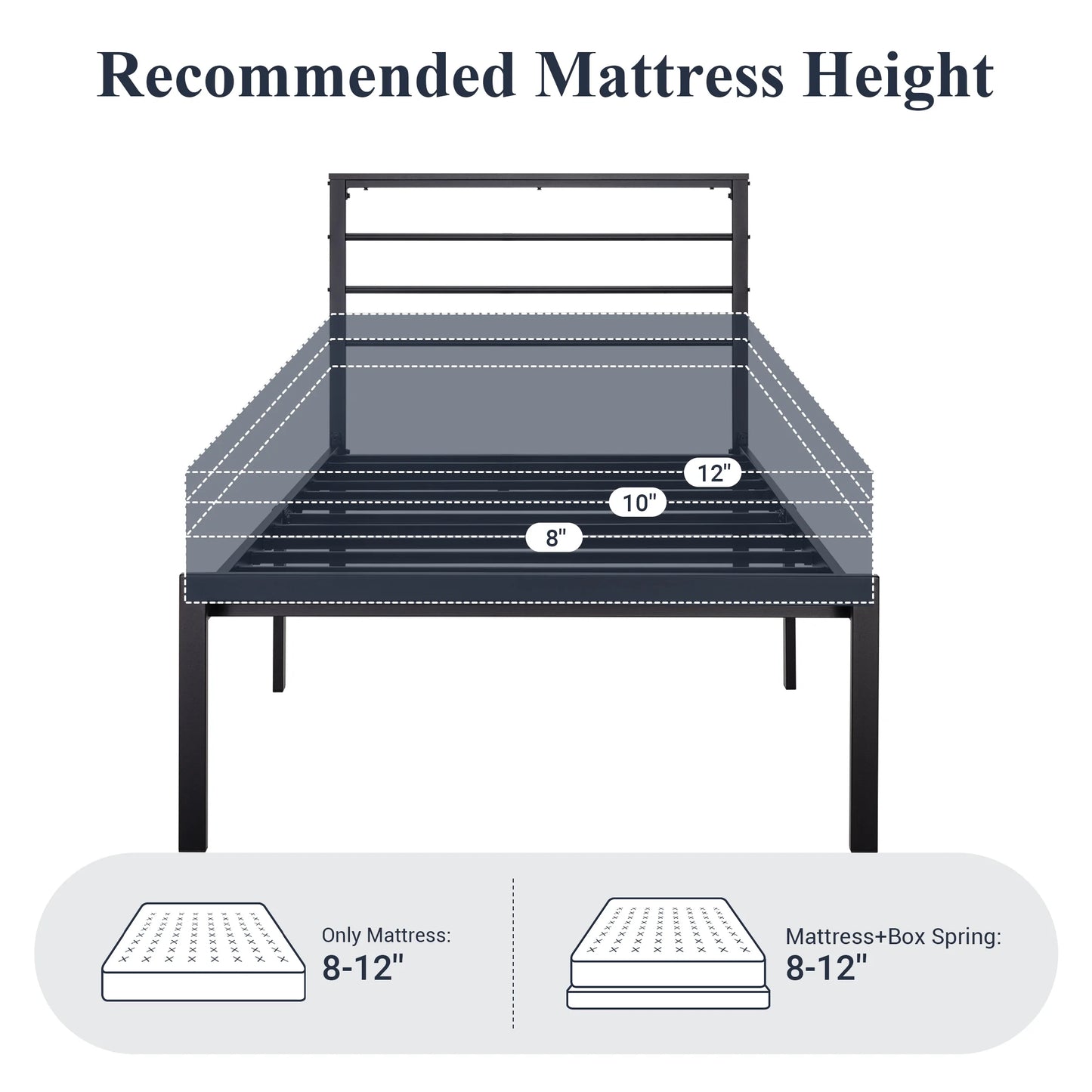 Twin Size Metal Platform Bed Frame with Black Shelf Headboard & Storage, Adult