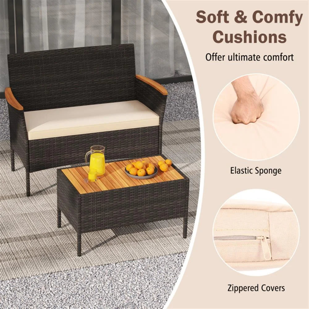 Patio Furniture Sets,Outdoor & Patio Furniture Sets,4 Piece Patio Wicker Sofa Set 2 Rattan Chairs and Loveseat with Table-Brown