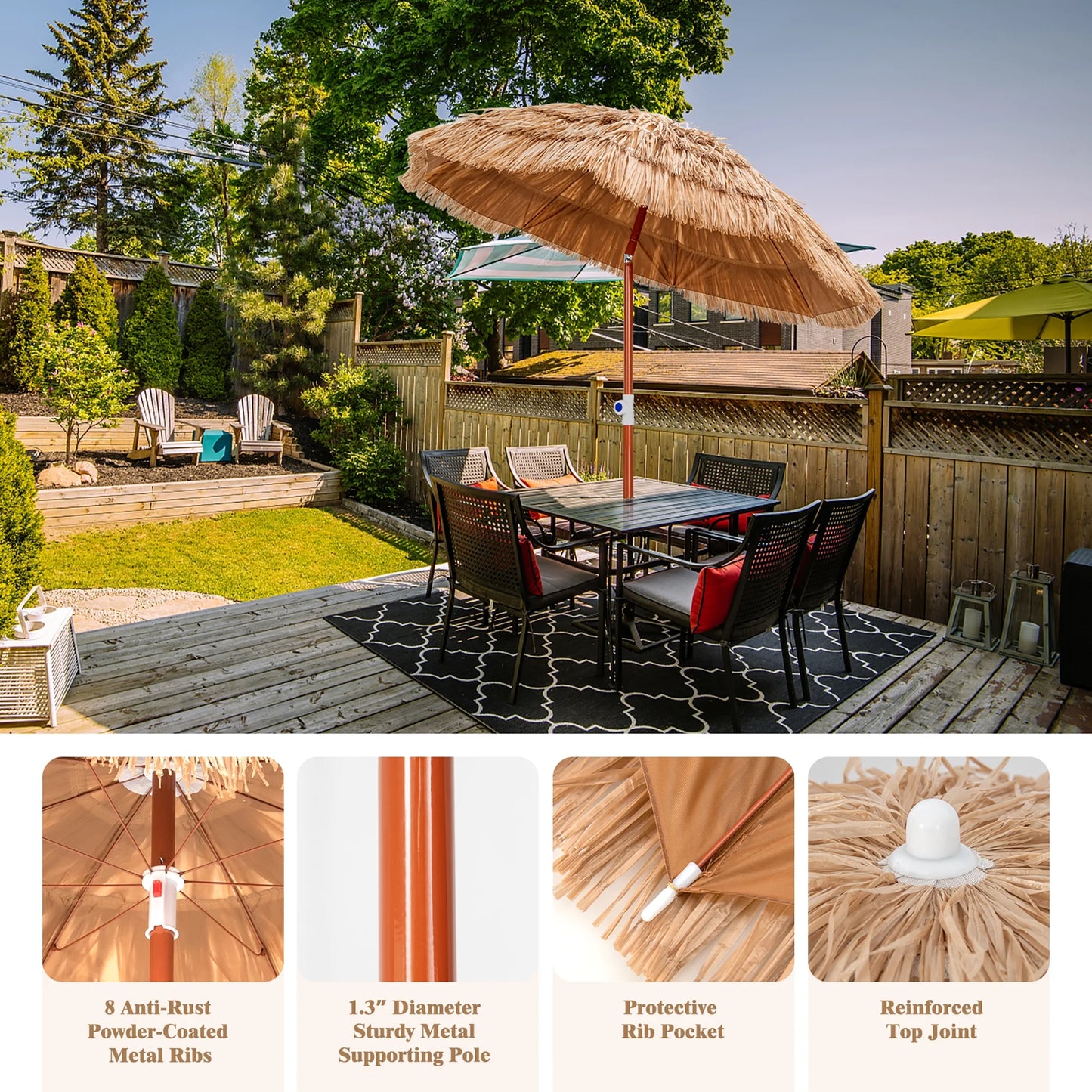 Patio 6FT Tropical Thatched Tiki Beach Umbrella Portable Outdoor Market Tilt