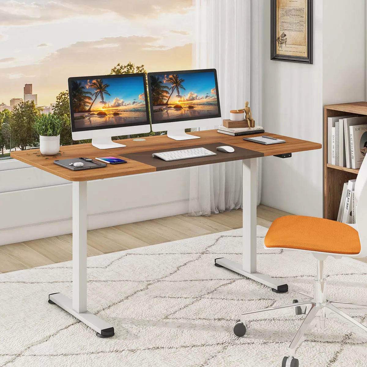 Costway Electric Height Adjustable Standing Desk, Sit to Stand Computer Workstation Home Office Desk