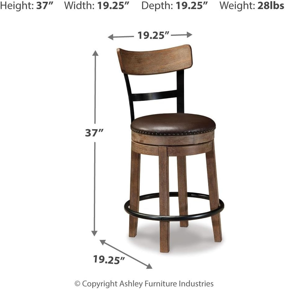 Pinnadel 24.25" Modern Farmhouse Swivel Counter Height Barstool, Light Brown