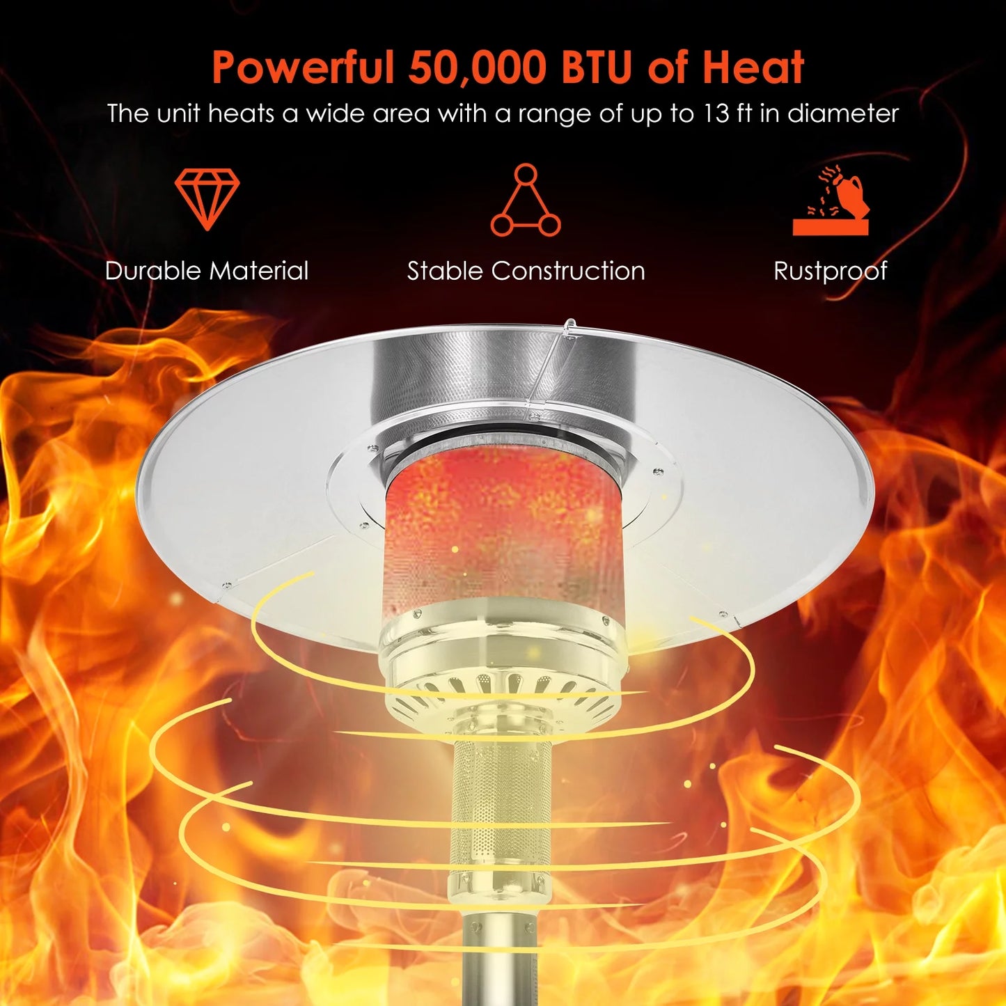 50000 BTU Propane Patio Heater Standing Steel with Wheels Grey