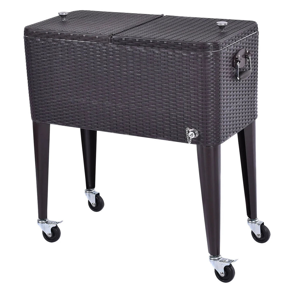 Outdoor Rattan 80QT Party Portable Rolling Cooler Cart Ice Beer Beverage Chest