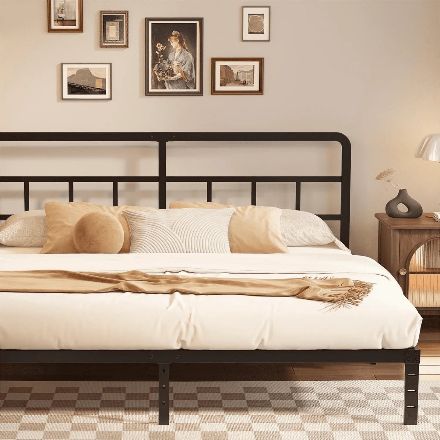 Metal Platform California King Bed Frames with Headboard, 14 Inch No Box Spring Needed Heavy Duty Steel Slat Mattress Foundation/Easy Assembly/Noise Free/Black