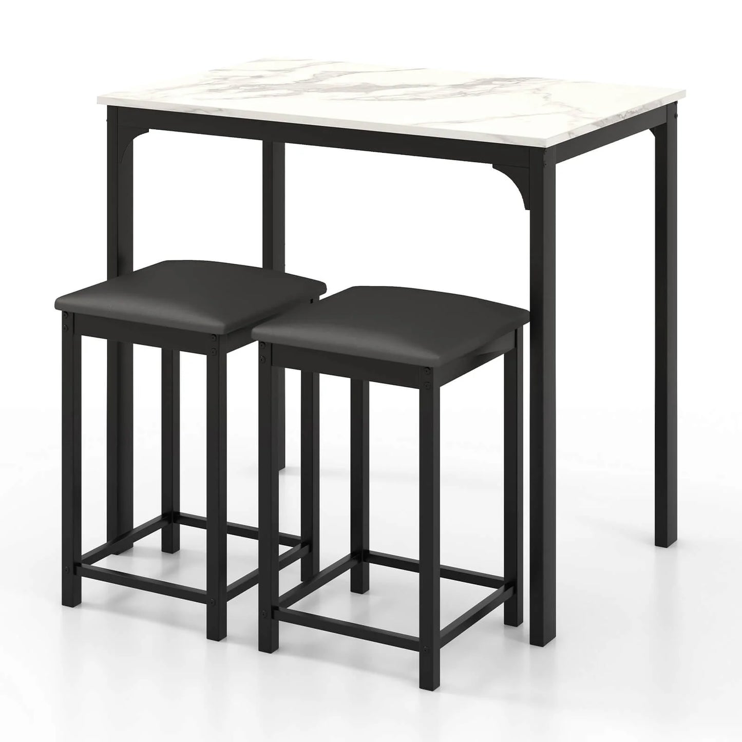 3 Piece Counter Height Dining Set Faux Marble Table and 2 Chairs Kitchen Bar