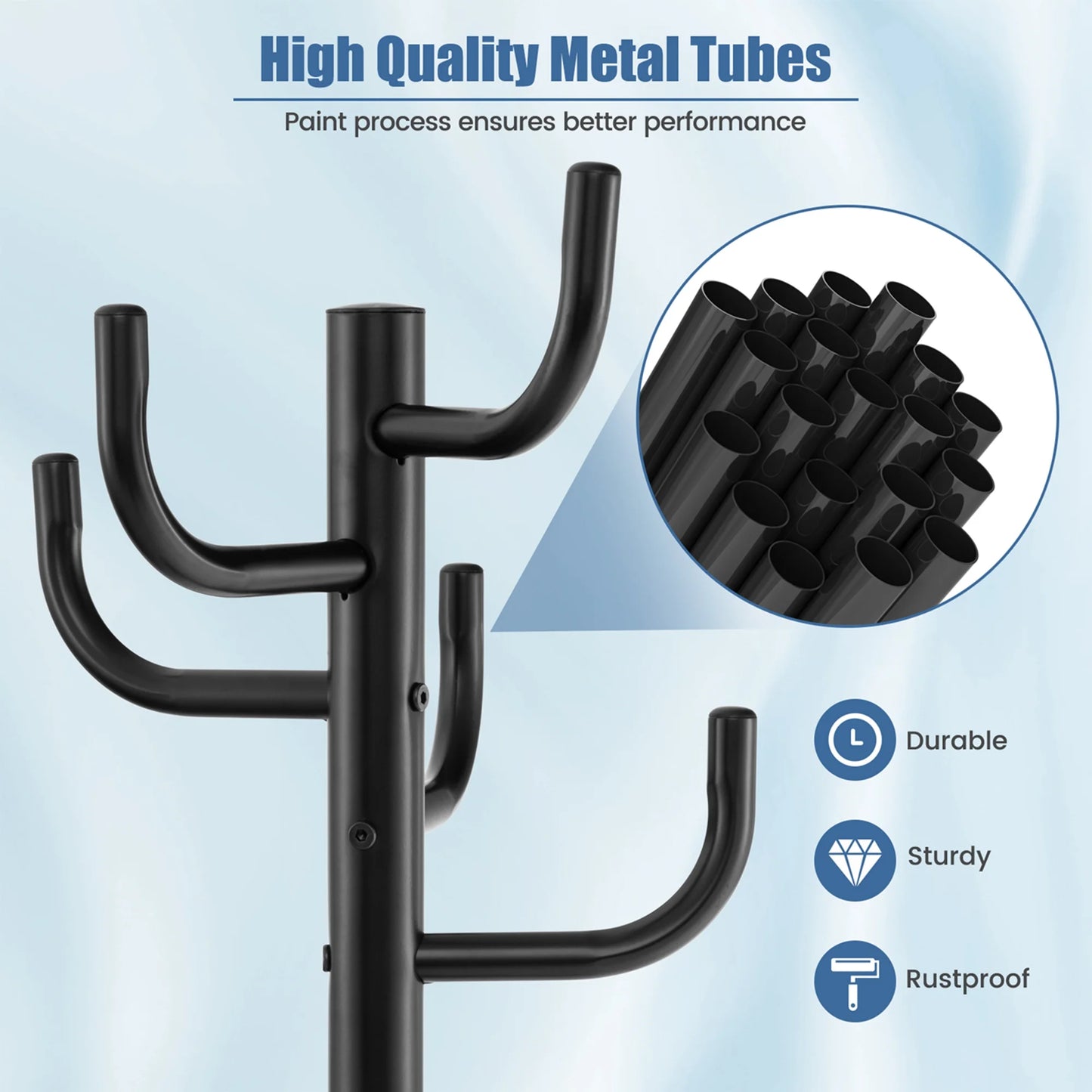 Metal Coat Rack Hat Hanger Hooks Hall Entryway for Jacket Umbrella Tree Stand