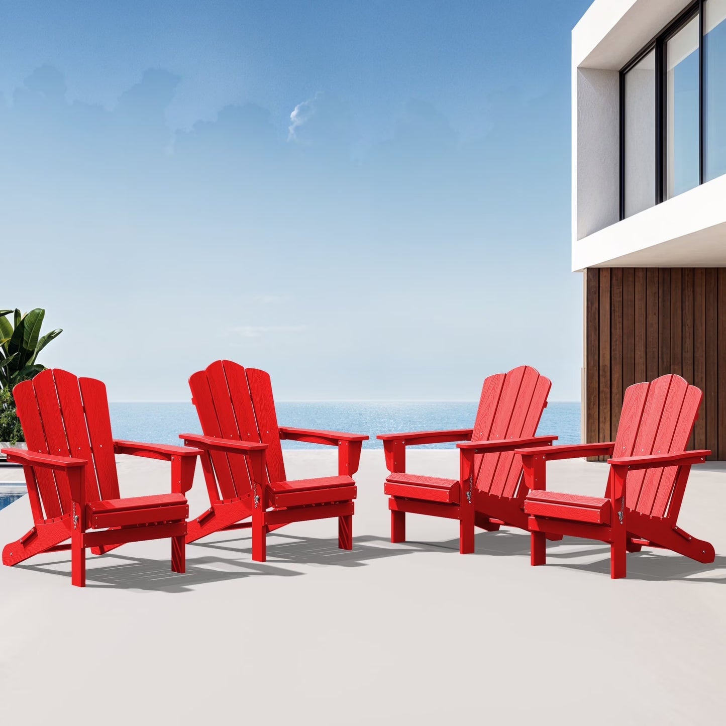Adirondack Chair, Plastic Folding Outdoor Patio Lawn Chairs, outside HDPE Chairs for Lawn, Yard, Black