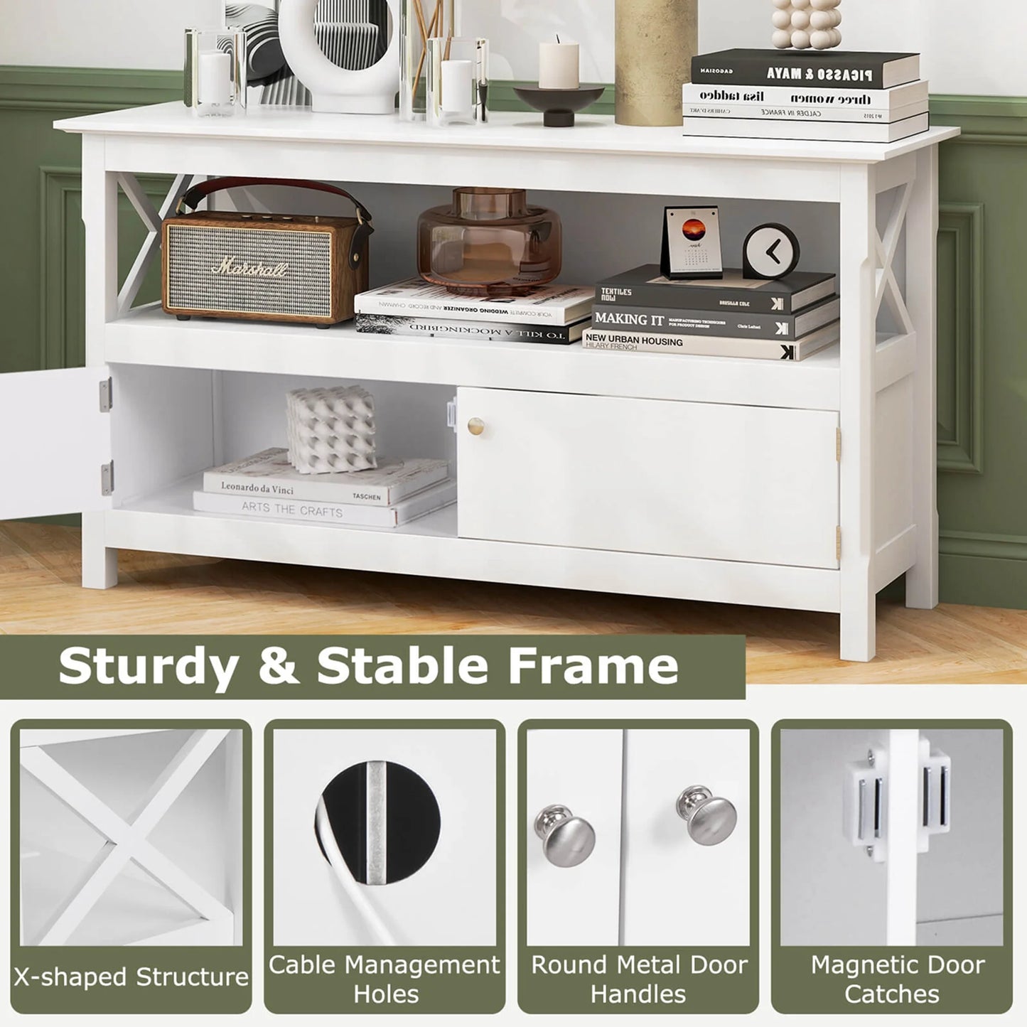 TV Cabinet Freestanding Wooden Console Media Entertainment Center Living Room