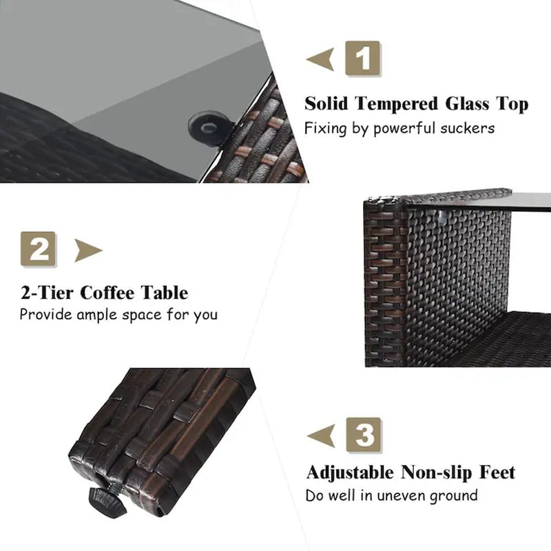 Rattan Outdoor Sofa with Brown Cushions and Steel Frame