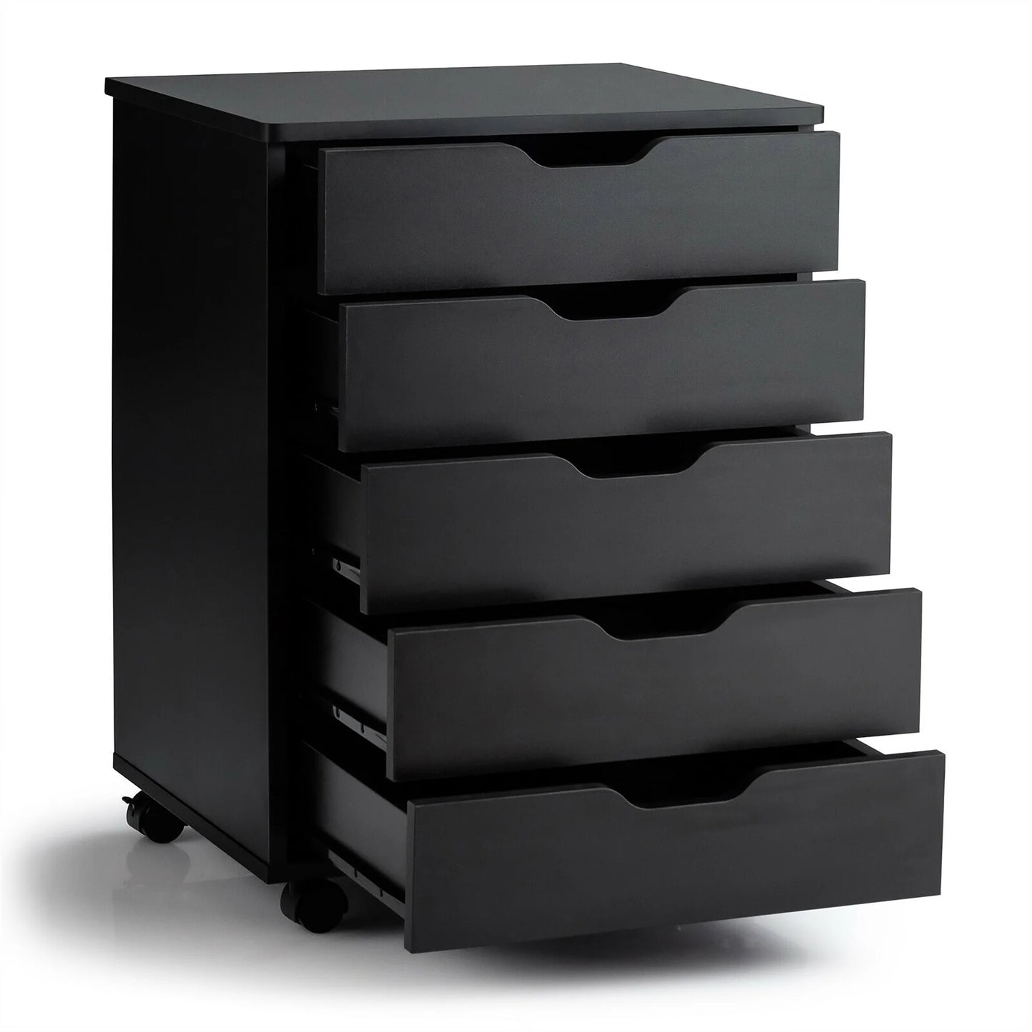 5 Drawer Chest Storage Dresser Floor Cabinet Organizer with Wheels Black