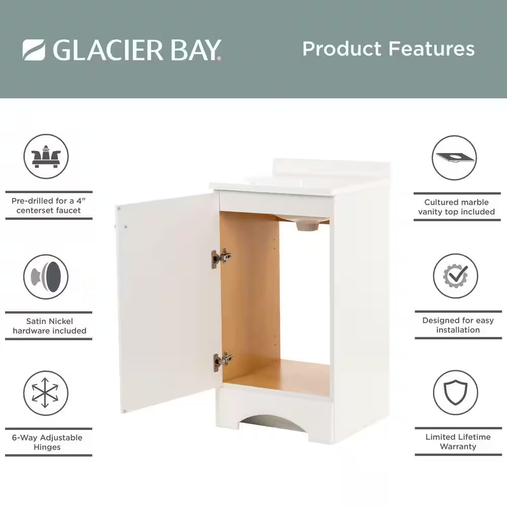 19 In. Single Sink White Bath Vanity with White Cultured Marble Top (Assembled)