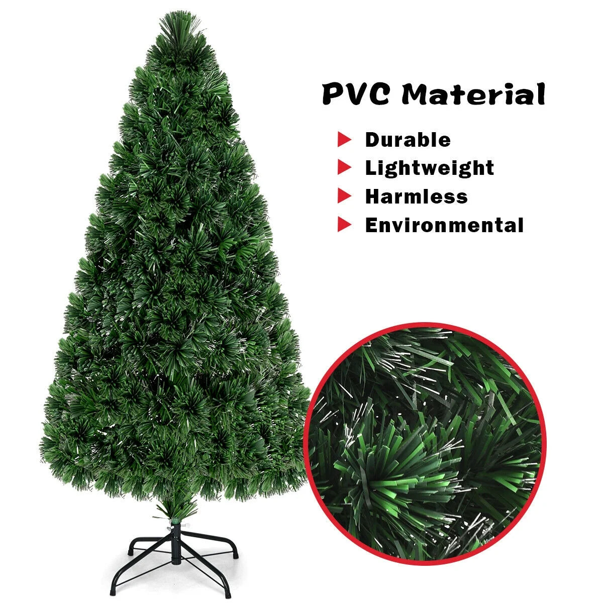 5Ft Pre-Lit Fiber Optic PVC Christmas Tree Metal Holiday
