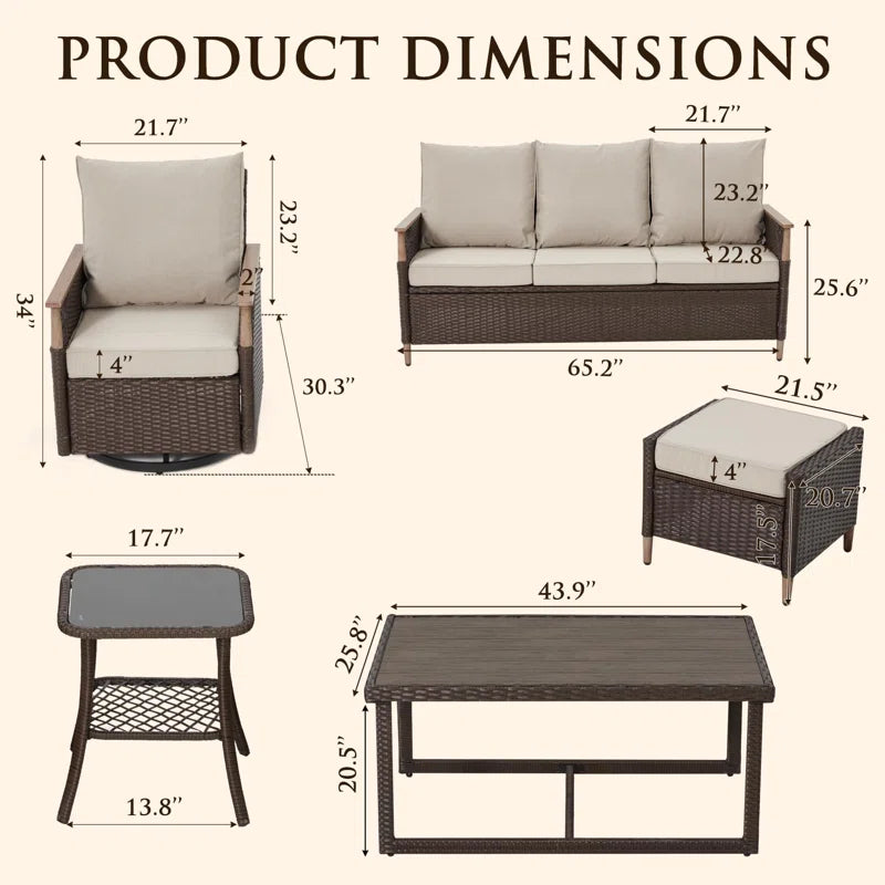 7-Piece Patio Furniture Set with Swivel Chair