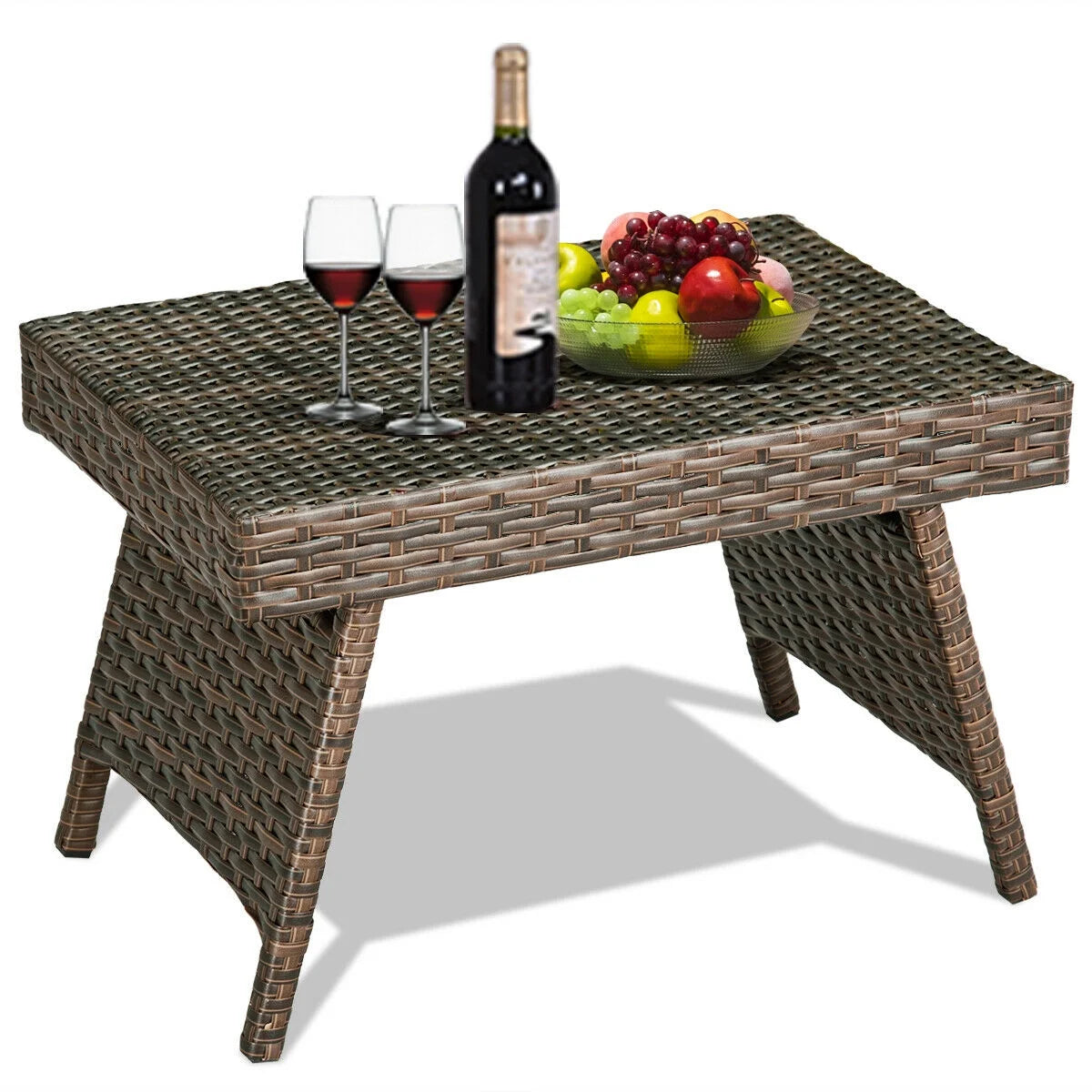 Patio Folding Wicker Side Coffee Table Poolside Garden Lawn Bistro Furniture