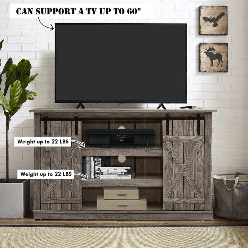 Farmhouse Wood TV Stand for Tvs up to 60 Inch with Sliding Barn Doors