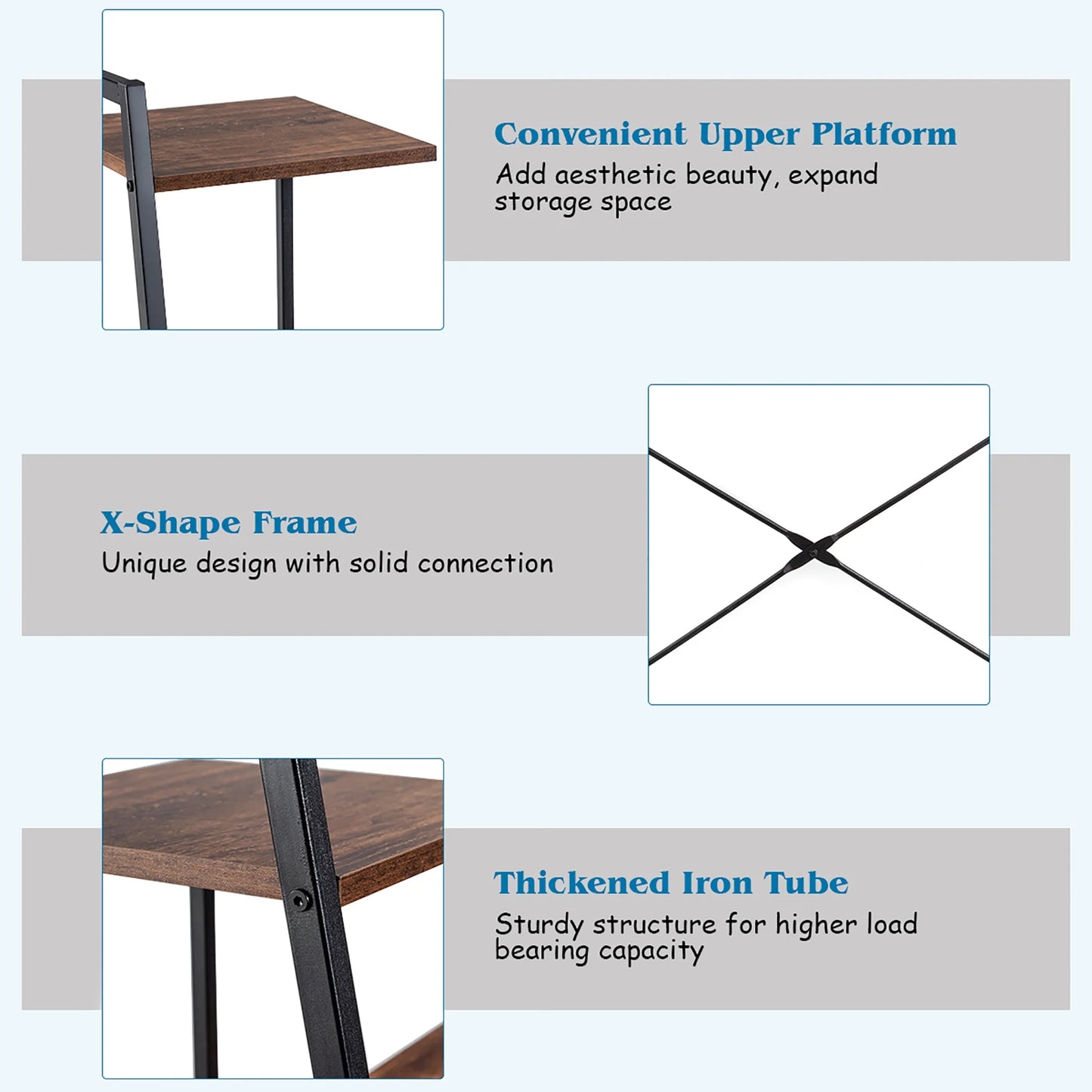 Modern Computer Desk with 3-Tier Storage Shelf CPU Stand Metal Frame for Bedroom