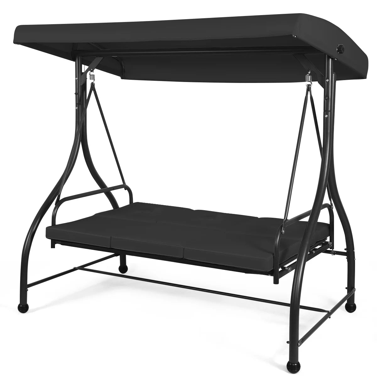 Converting Outdoor Swing Canopy Hammock 3 Seats Patio Deck Furniture Black
