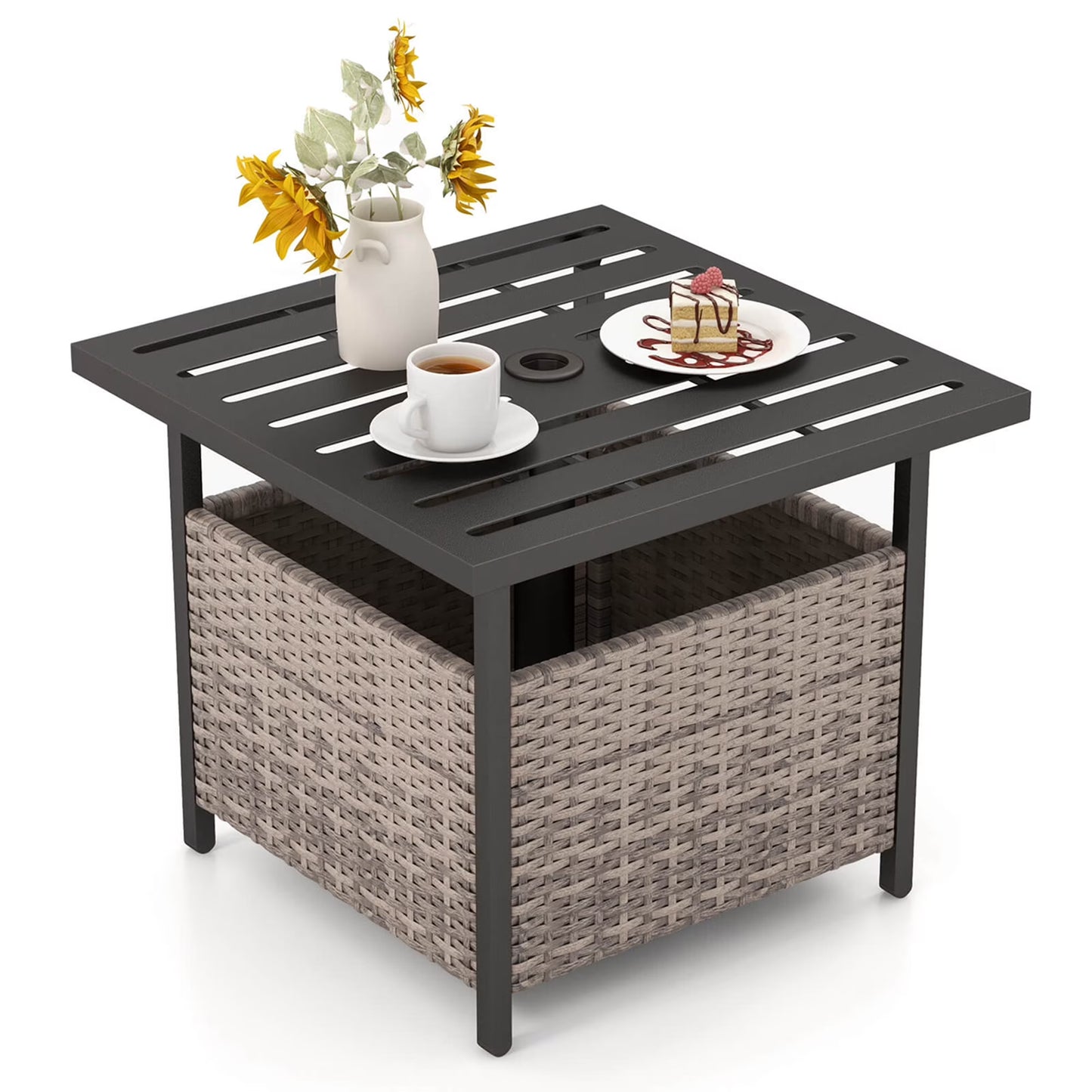 Rattan Wicker Steel Side Table Outdoor Furniture Deck Garden Patio Pool Brown