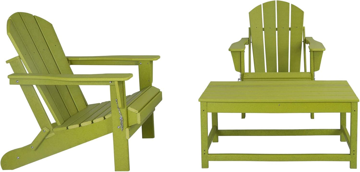 WO Home Furniture Adirondack Chairs Table Set of 3 PCS Outdoor Folding Chairs Coffee Table Weather/Uv Resistant for Lawn, Garden, Bon Fire, Balcony (Lime)