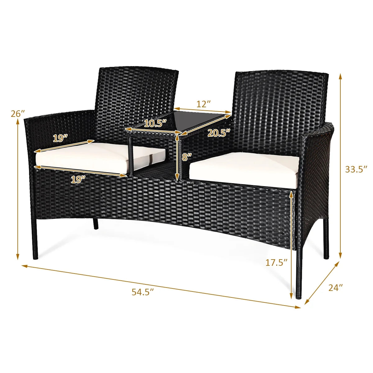 Patio Rattan Conversation Set Seat Sofa Cushioned Loveseat Glass Table Chairs