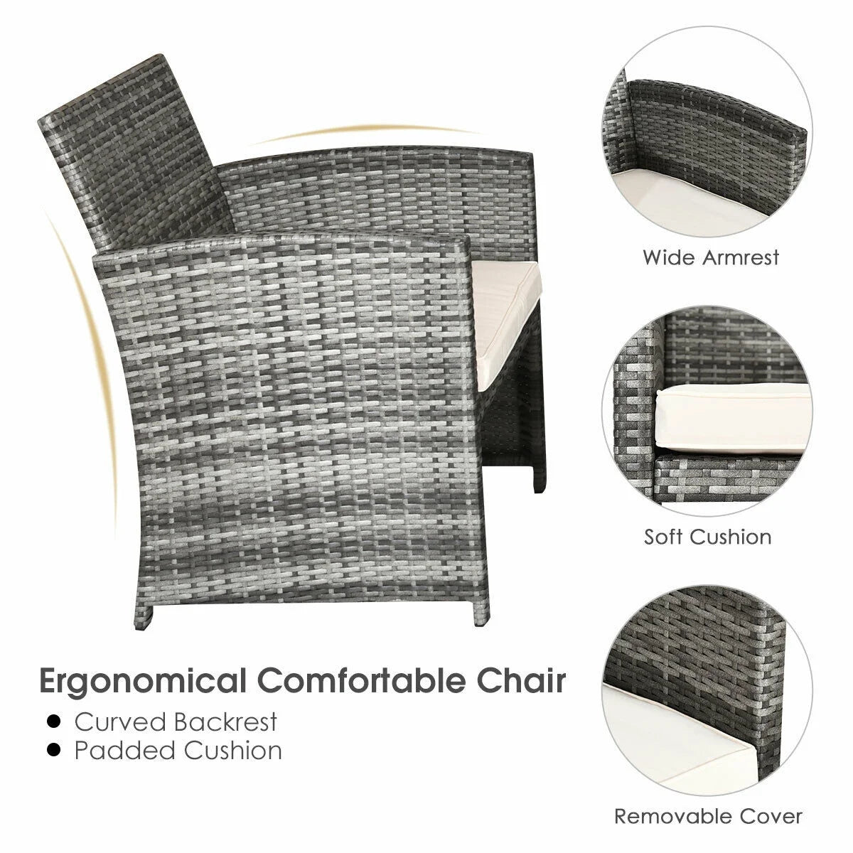 4PCS Rattan Patio Furniture Set Garden Sofa Cushioned Seat Mix Gray Wicker