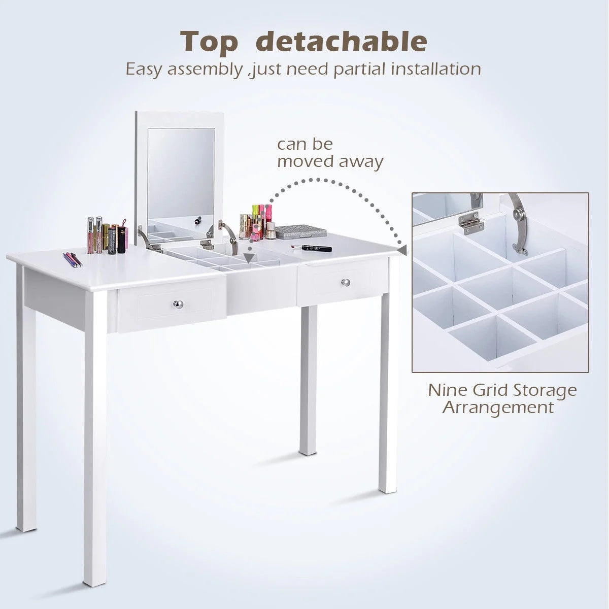 Vanity Table Dressing Table Flip Top Desk Furniture White