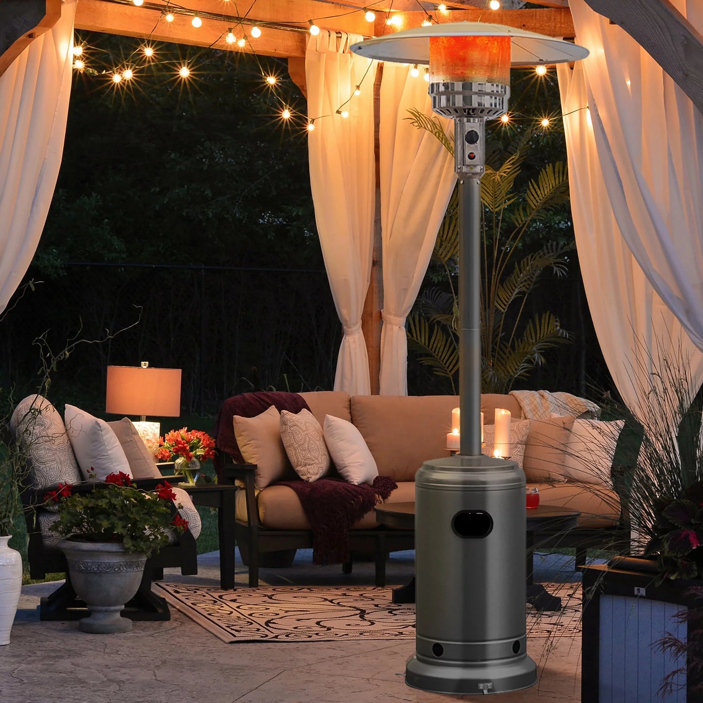 50000 BTU Propane Patio Heater Standing Steel with Wheels Grey