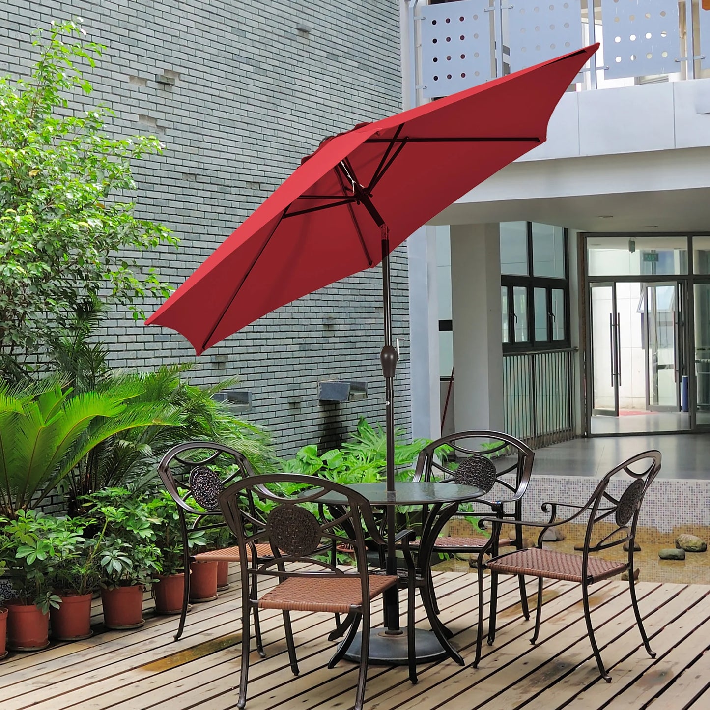 9Ft Outdoor Market Patio Table Umbrella Push Button Tilt Crank Lift Burgundy